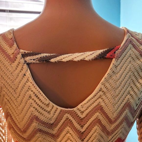 FRESH of L.A. Pink/Cream/Tan Chevron Striped Lace Crochet Dress, EUC - Picture 3 of 4